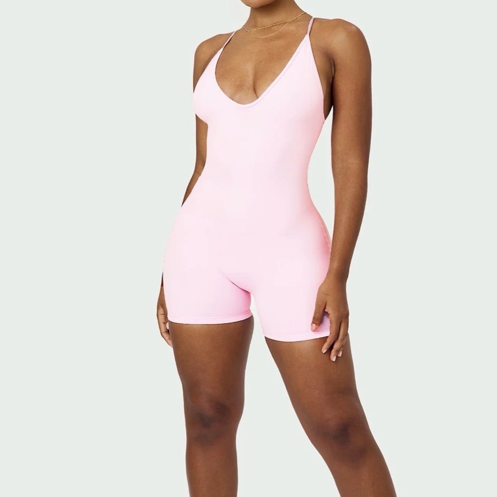 Matte Collection Layer One Biker Short Jumpsuit - Ballet Pink